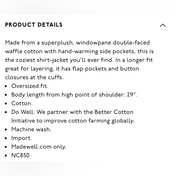 NWT Madewell Waffleback Branner Shirt Jacket in Windowpane Women’s Size XS - Picture 14 of 14